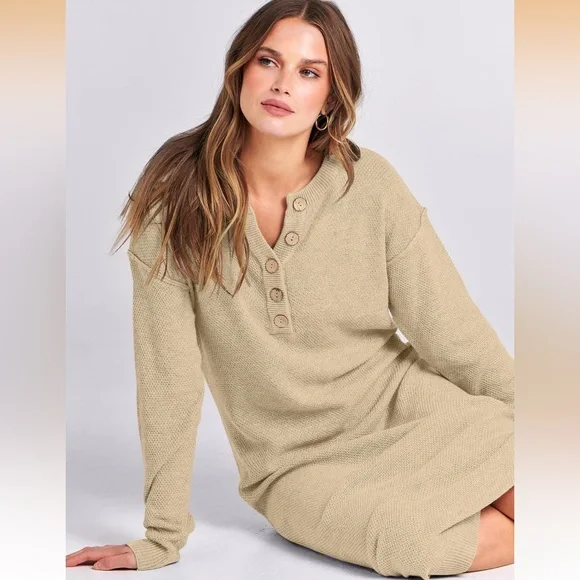 Beige Knit Sweater Dress XL - Picture 3 of 9